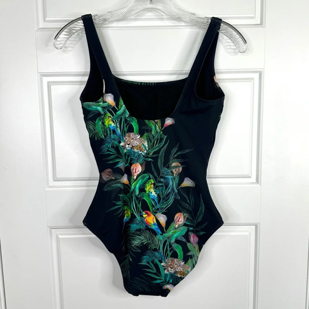 JOHNNY WAS Calla Lily Printed One Piece Swimsuit NEW Size S Black Green